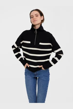 VERO MODA Krémovo-černý pruhovaný svetr Saba - Dámské