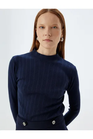 Koton Long Sleeve Textured Slim Fit Stand Collar Knitwear Sweater