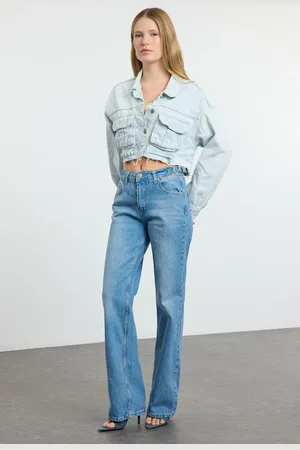 Trendyol Blue Waist Detailed High Waist Wide Leg Jeans
