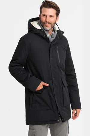 Ombre Clothing Męska długa kurtka parka sherpa – black