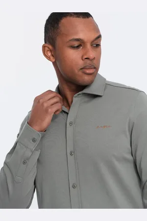 Ombre Clothing Pánské bavlněné tričko REGULAR z jednoduchého úpletu - světle khaki