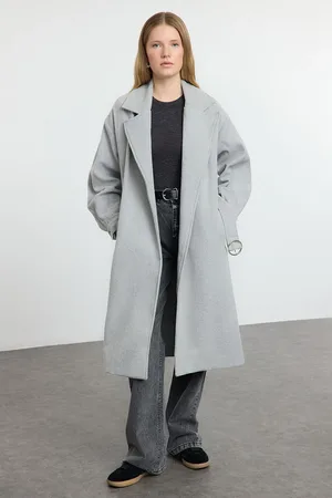 Trendyol Light Gray Regular Belted Coat