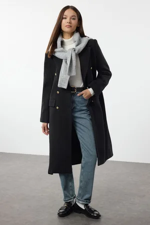 Trendyol Black Fitted Belted Coat