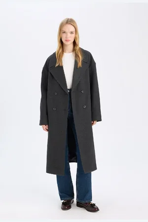 DeFacto Oversize Wide Mold Jacket Collar Buttoned Long Cashmere Coat