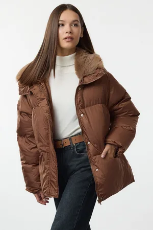 Trendyol Camel Oversize Plush Collar Puffer Jacket