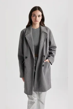 DeFacto Windproof Long Cashmere Coat Oversize Wide Cut Double Breasted Collar Button