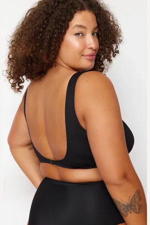 Trendyol Curve Black Knot Detailed Textured Bikini Top