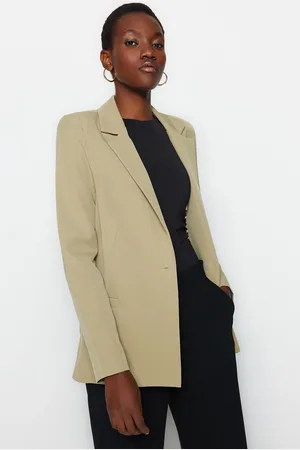 Trendyol Light Khaki Regular Leopard Lined Detailed Woven Blazer Jacket