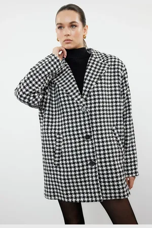 Trendyol Black Oversize Wool Wide Cut Houndstooth Coat