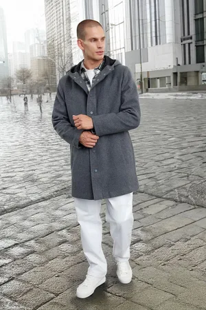 Trendyol Anthracite Regular Fit Winter Wool Blend Hooded Cashmere Winter Coat
