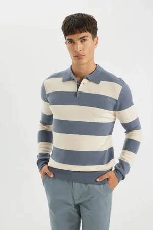 DeFacto Standard Fit Regular Cut Striped Polo Neck Knitwear Sweater