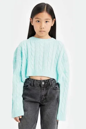 DeFacto Girl Crop Crew Neck Hair Knitted Sweater