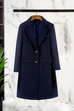 Trendyol Curve Navy Blue Regular Fit Thick Stitching Coat
