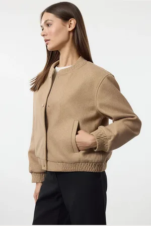 Trendyol Beige Stamp Bomber Jacket Coat