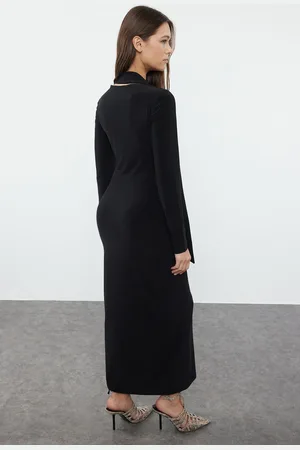 Trendyol Black Plain Halter Neck Fitted Flexible Maxi Knitted Dress
