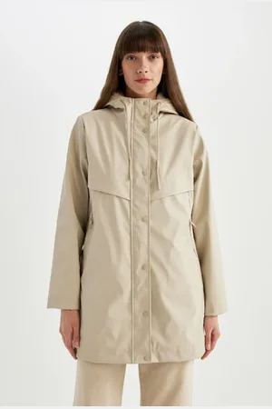 DeFacto Waterproof Regular Fit Hooded Faux Für Lined Faux Leather Raincoat