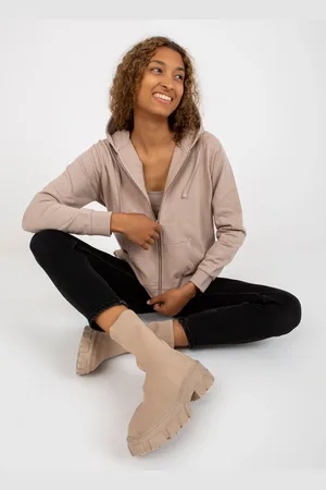 BASIC FEEL GOOD Beige zip-up hoodie with pockets