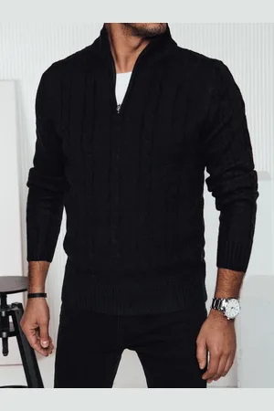 D-Street Sweter męski z rozpinanym kołnierzem czarny