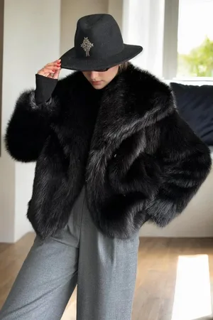 Dewberry 41151 Lined Faux Fur Jacket-BLACK