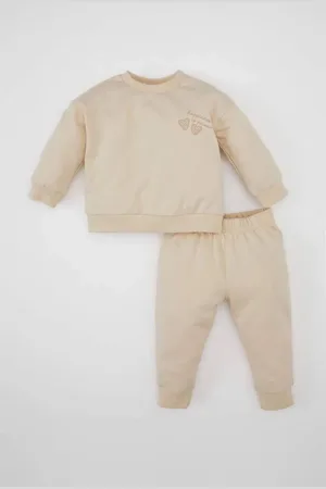 DeFacto Baby Girl 2-Piece Set Crew Neck Printed Sweatshirt Jogger Sweatpants