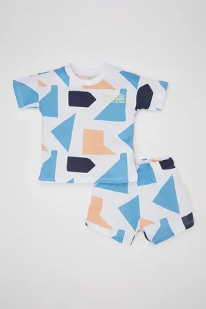 DeFacto Baby Boy 2-Piece Set Patterned Short Sleeve T-Shirt Top Elastic Waist Shorts Bottom