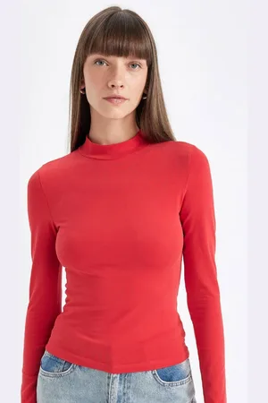 DeFacto Red Slim Fit Slim Fit Half Turtleneck Casual Basic Plain Long Sleeve T-Shirt