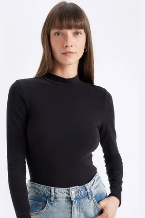 DeFacto Black Slim Fit Slim Fit Half Turtleneck Casual Basic Plain Long Sleeve T-Shirt
