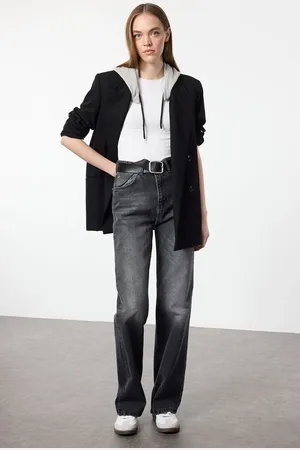 Trendyol Black Faded Effect Vintage High Waist Wide Leg Jeans
