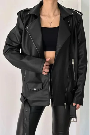 Dewberry 66796 Oversize Women PU Jacket-BLACK