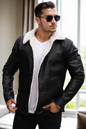 Dewberry 70670 Furry Black PU Jacket-BLACK