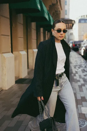 Trendyol Black Regular Striped Long Coat