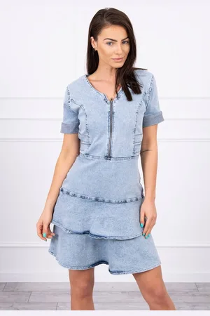 Kesi Marka niezdefiniowana Strečové džínové šaty s výstřihem na zip S/M-L/XL