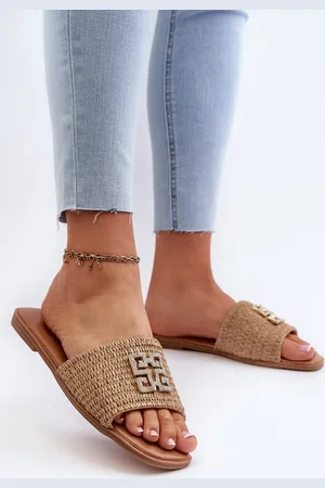 EVENTO PE1 Ploché Dámské Žabky S Pletením a Ozdobou Beige Omenna