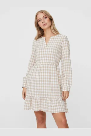 VERO MODA Bílo-béžové kostkované šaty Kimi - Dámské