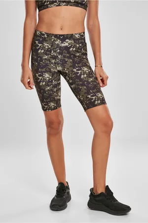 Urban classics Dámské kraťasy High Waist Camo Tech Cycle z dřevěného digitálního maskování