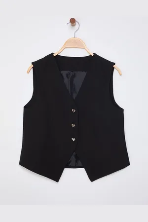 Trendyol Black Fitted Crop Heart Buttoned Woven Vest