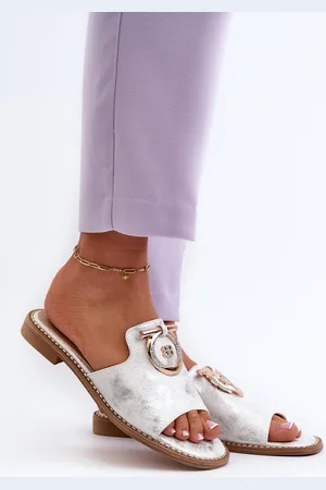 S. BARSKI Elegantní lesklé dámské žabky s ozdobou S.Barski
