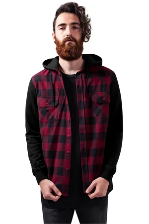 Urban classics Kostkovaná košile Flanell Sweat Sweat s kapucí blk/burgundy/blk