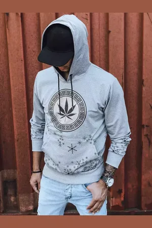D-Street Šedá pánská mikina s kapucí a potiskem