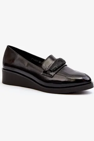 Vinceza Dámské lakované polobotky loafery černé Polike