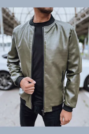 D-Street Pánská kožená bunda bomber zelená