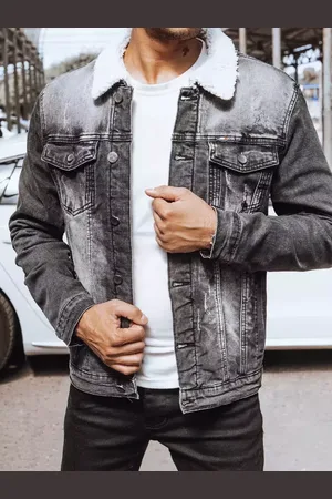 D-Street Černá pánská džínová zateplená bunda trucker s koženým límcem