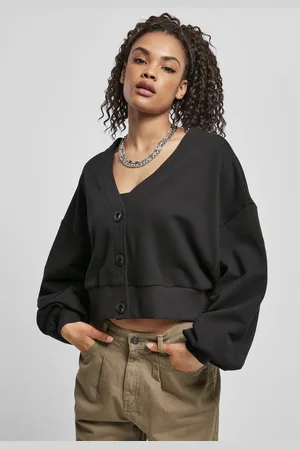 Urban classics Dámský organický oversized krátký froté cardigan černý