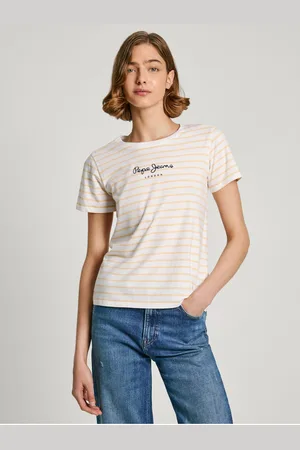 Pepe Jeans Žluto-bílé dámské pruhované tričko - Dámské