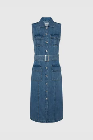 Pepe Jeans Tmavě modré dámské džínové midišaty - Dámské