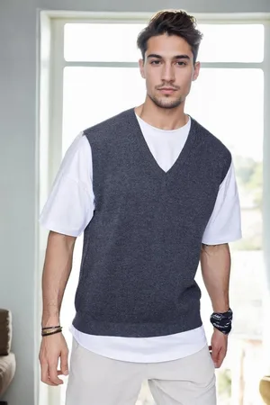 Dewberry 26088 V-Neck Mens Sweater-ANTHRACITE