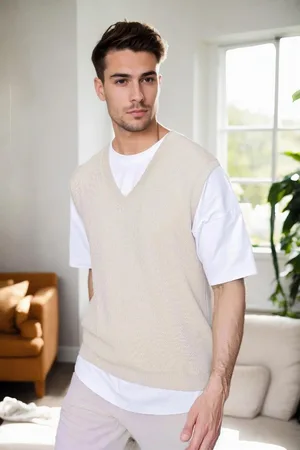 Dewberry 26088 V-Neck Mens Sweater-BEIGE