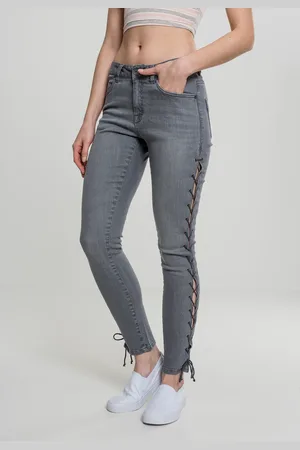 Urban classics Dámské džínové kalhoty Lace Up Skinny - šedé
