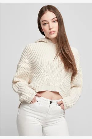 Urban classics Dámský oversized svetr s kapucí - smetanový