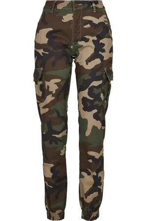 Urban classics Dámské camo cargo kalhoty s vysokým pasem woodcamo